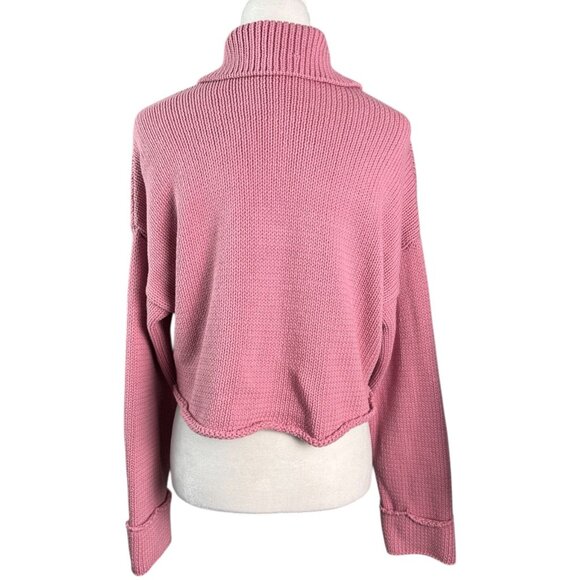 Show Me Your Mumu Crawford Collared Cropped Sweater Pink Knit Size S Cotton - Picture 9 of 10